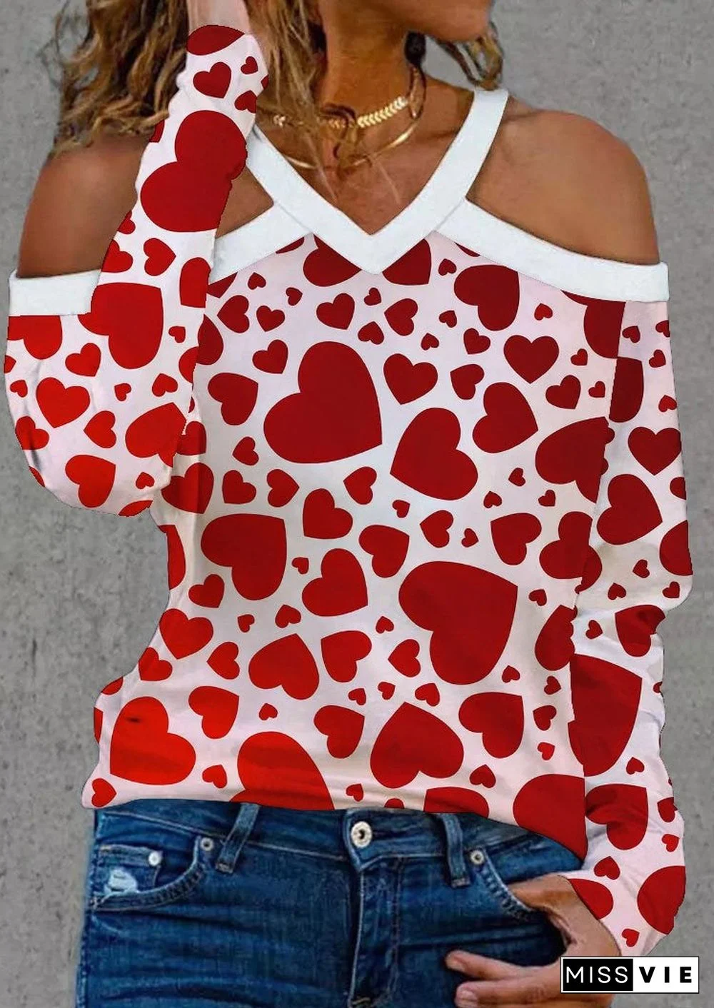 Red Chenked And Heart Printed Shirt