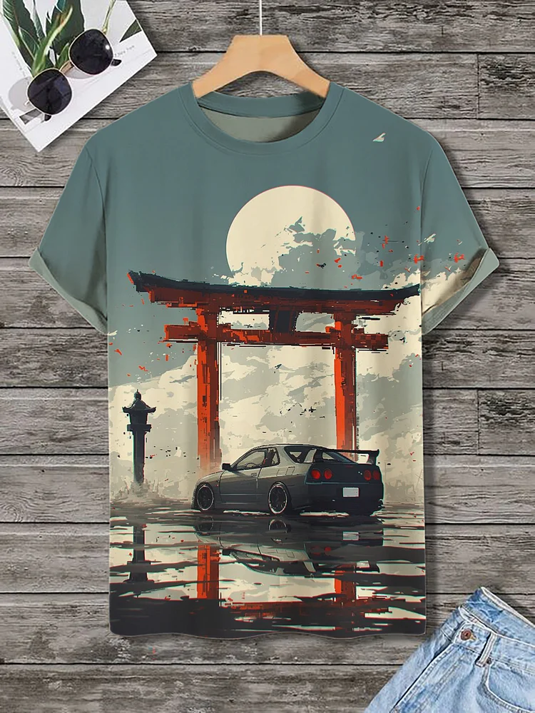 Men's Japanese Art Painting Car Print T-Shirt