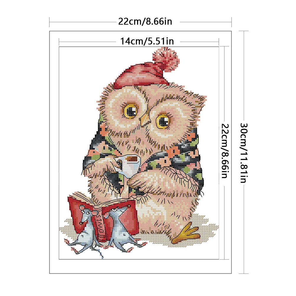 DIY Stamped Cross Stitch 14CT Partial Embroidery 22*30cm - Owl Who Loves Learning
