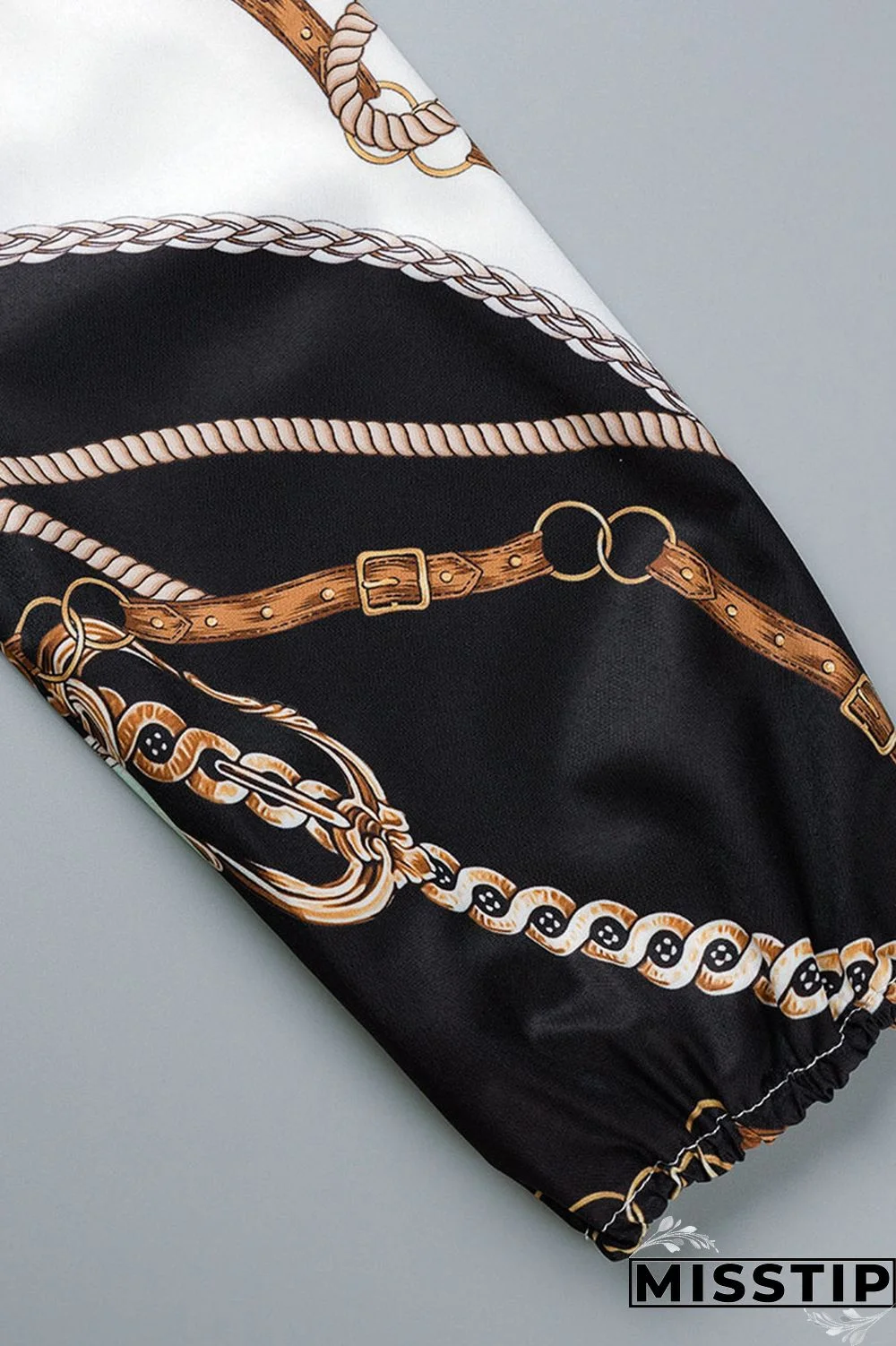 Black Casual Print Patchwork Fold O Neck Straight Dresses