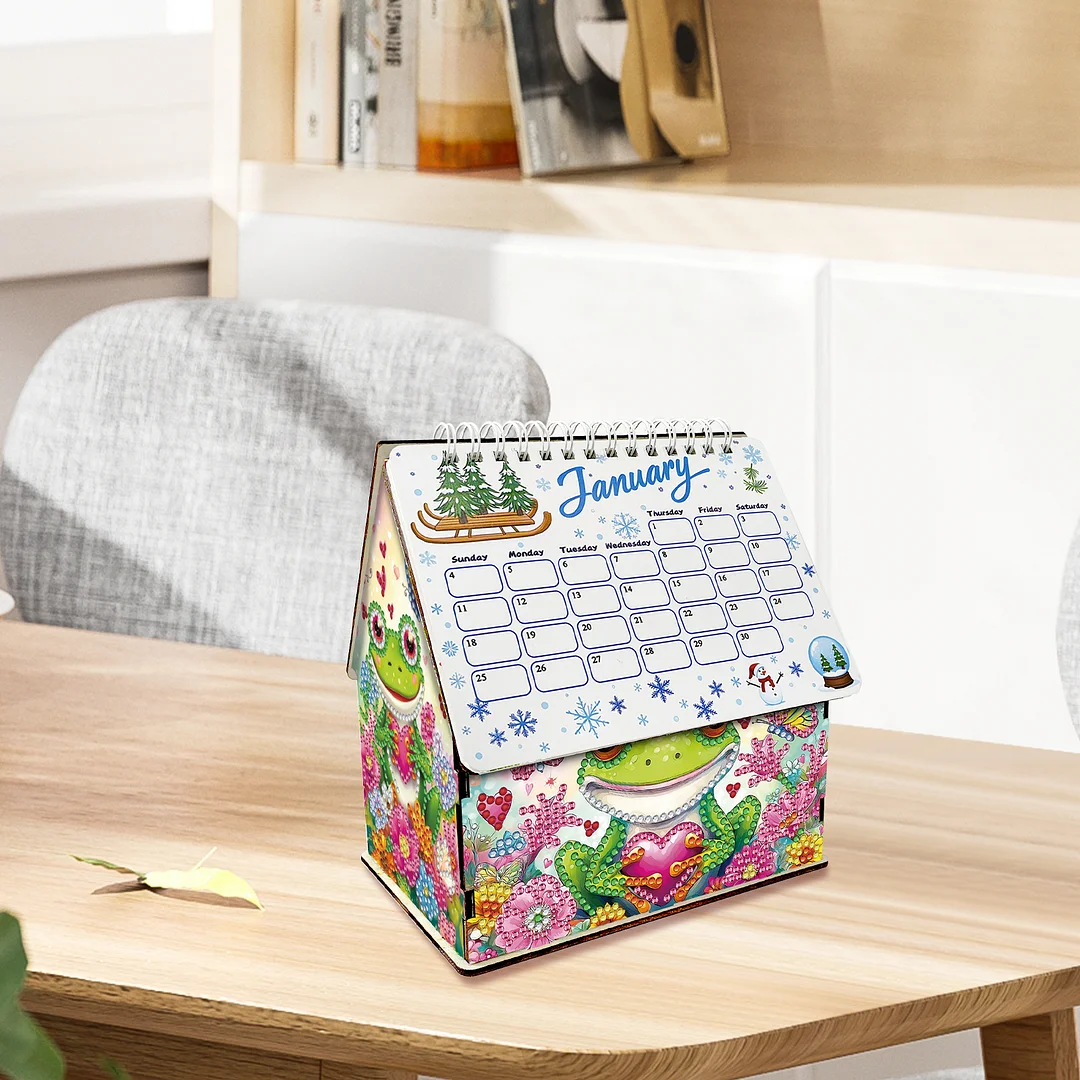 5D/DIY Calendar Crystal Painting Desk Calendars Kit Home Decorations (Frog)