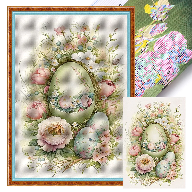 Retro Poster-Flowers And Easter Eggs 11CT Stamped Cross Stitch 40*60CM