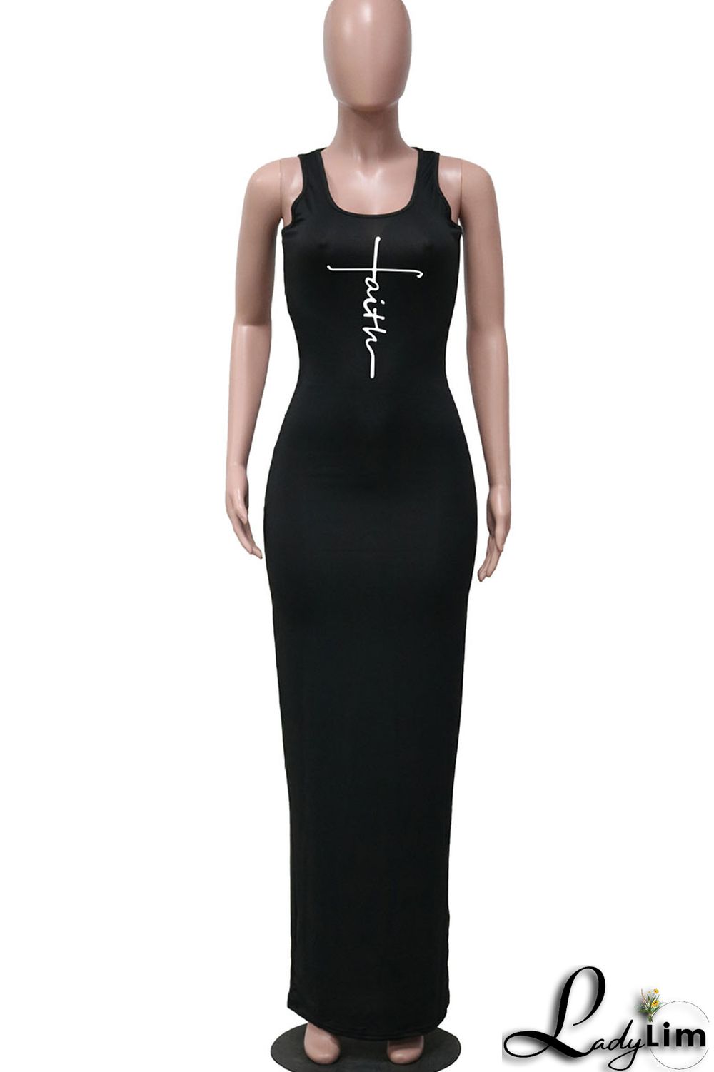 Fluorescent Yellow Casual Print Split Joint U Neck Straight Dresses