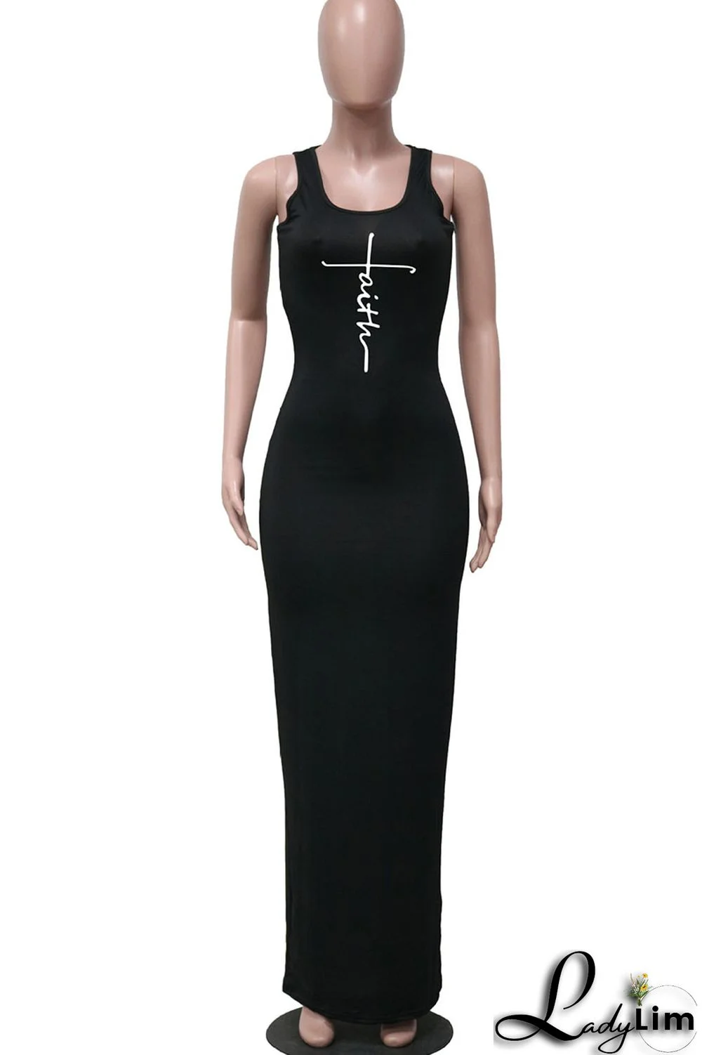 Fluorescent Yellow Casual Print Split Joint U Neck Straight Dresses