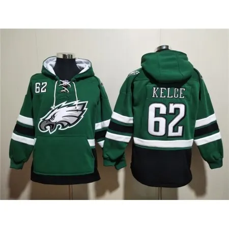 Men's Philadelphia Eagles #62 Jason Kelce Green Lace-Up Pullover Hoodie 9VN7