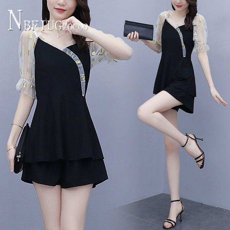 2020 Summer New Korean Women Sets Patchwork Blouse And Casual Shorts Female Sets