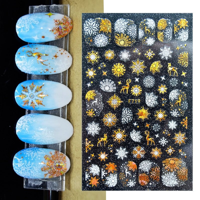 3D Christmas Nail Art Decoration Stickers Sparkly Gold White Colorful Glitter Geometry Snowflake Winter Slider Nail Foils