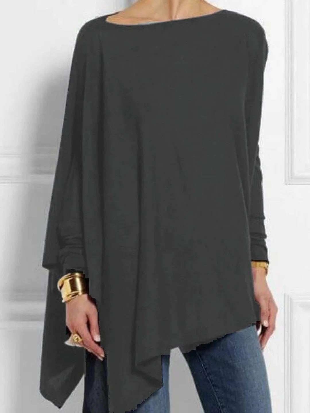 Brownm Sleeve Irregular Solid Color Pullover T-shirt Casual Tops