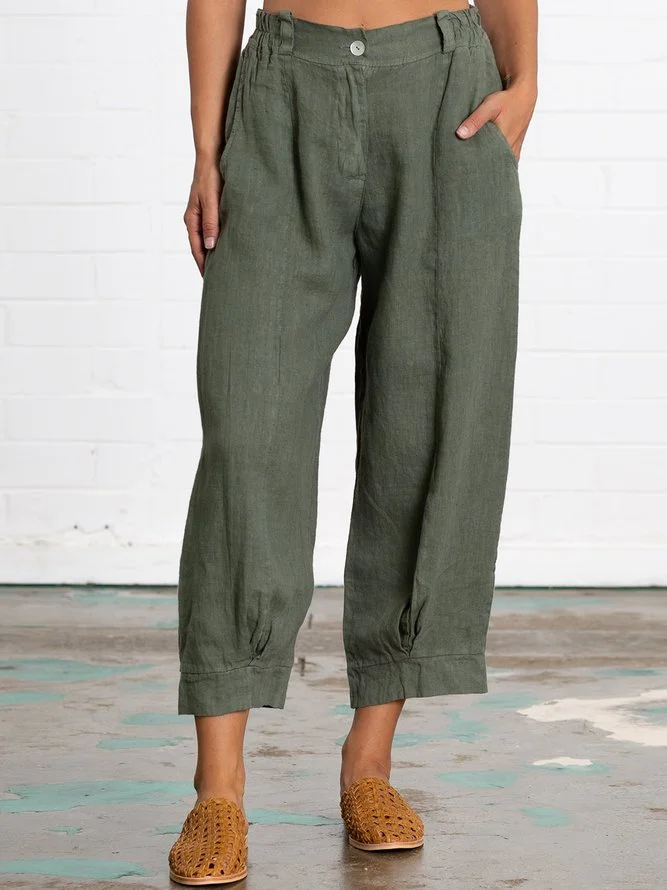 Plus Size Linen Women Loose Capri Pants With Pockets