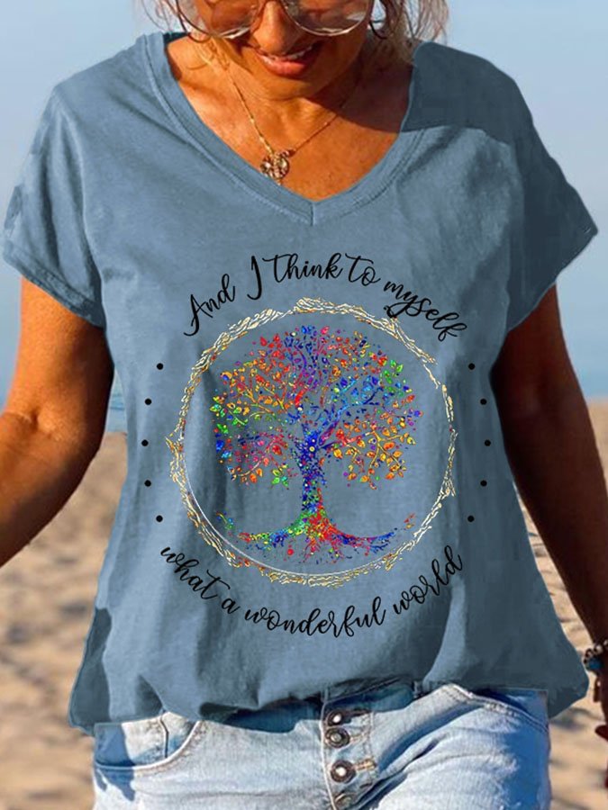 And I Think To Myself Multicolored Tree Printed Graphic Tees