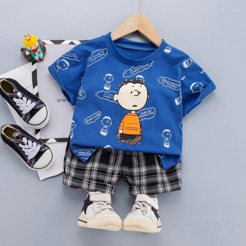 Baby Printed Boy Sets for Children Clothes Toddler Kids Cotton Outfit Cotton T-shirt + Shorts Summer Infant Costume 3 Colors