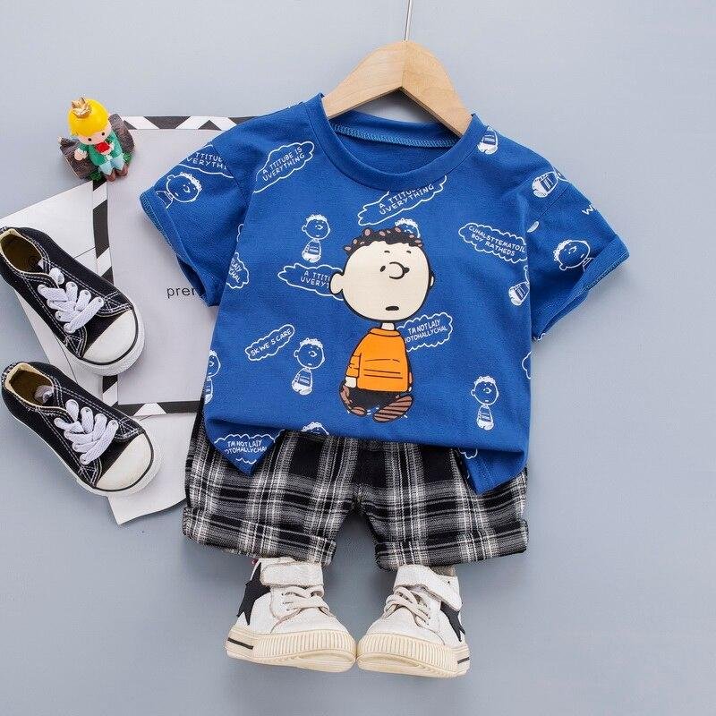 Baby Printed Boy Sets for Children Clothes Toddler Kids Cotton Outfit Cotton T-shirt + Shorts Summer Infant Costume 3 Colors