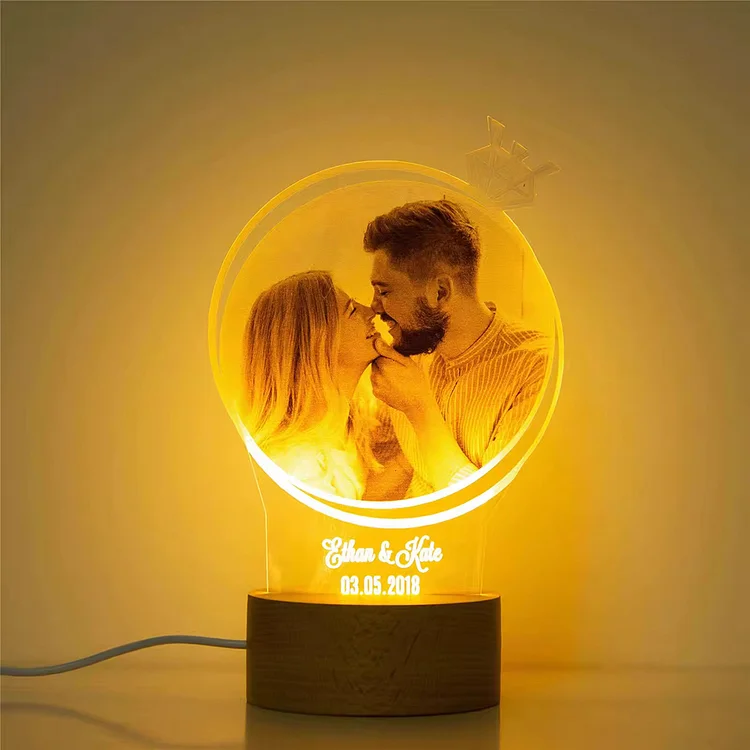 Custom Photo 3D Acrylic LED Night Light with Wooden Base