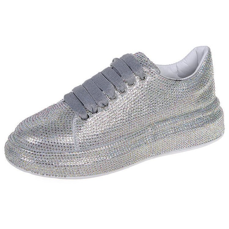 Women's Sneakers Lace-up Sequined Round Toe Platform Casual Trainer Shoes