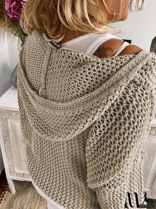 MidiSono - Openwork Hooded Long Sleeve Sweater