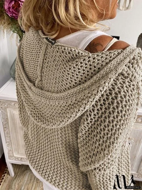MidiSono - Openwork Hooded Long Sleeve Sweater