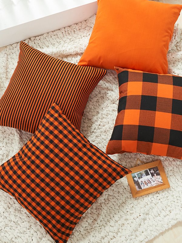 Orange Plaid Pillowcase without Pillow