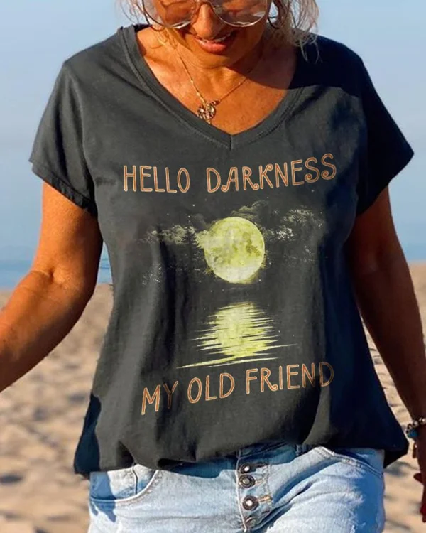 🔥kukelife🔥Hello Darkness My Old Friend Moonlight Printed Graphic Tees
