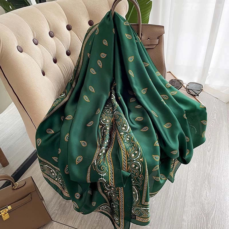 Elegant Large Scarf Dot Pattern Silk-like Scarf Women's Dual-use Air Conditioning Shawl Gauze Beach Towel Women