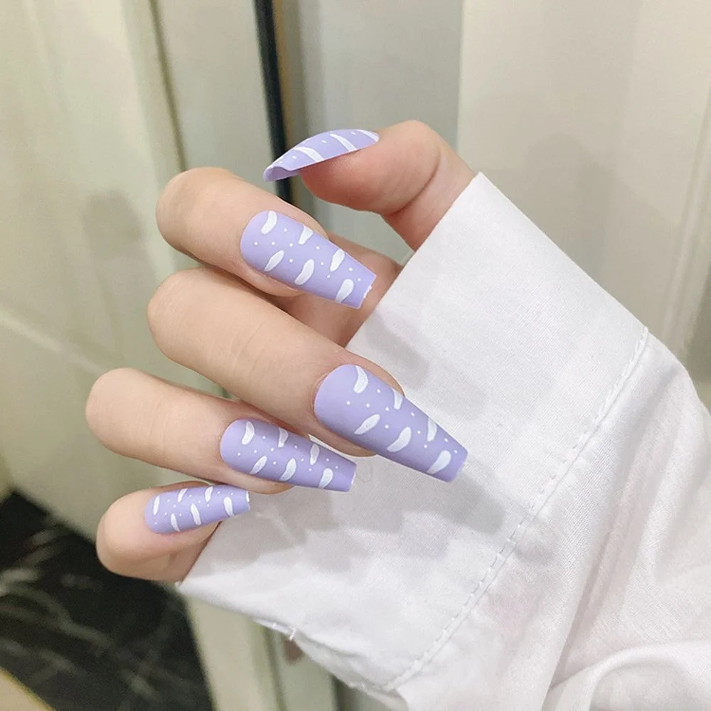 24pcs/Box Detachable Pink Marble Long Coffin False Nails Wearable Ballerina Fake Nails Full Cover Nail Tips Press On Nails-Nail Inspo