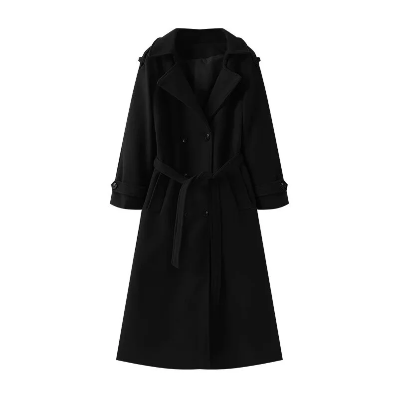 Nigikala Nigikala Autumn New Female Retro Leisure Double Buckle With Belt Long Hair Coat
