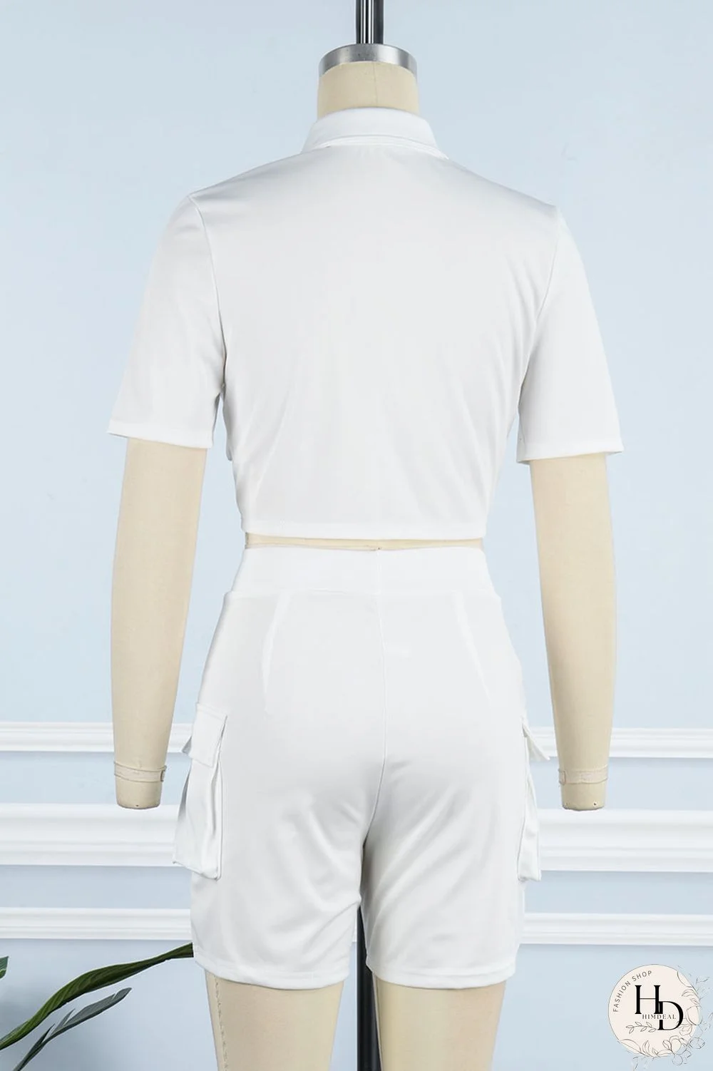 Khaki Casual Solid Bandage Patchwork Pocket Buckle Turndown Collar Short Sleeve Two Pieces