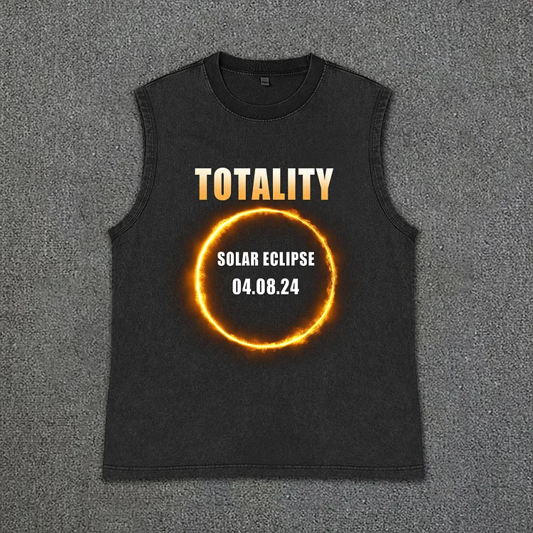 Vintage Total Solar Eclipse 2024 Totality 04.08.24 Printed Acid Washed Tank Top