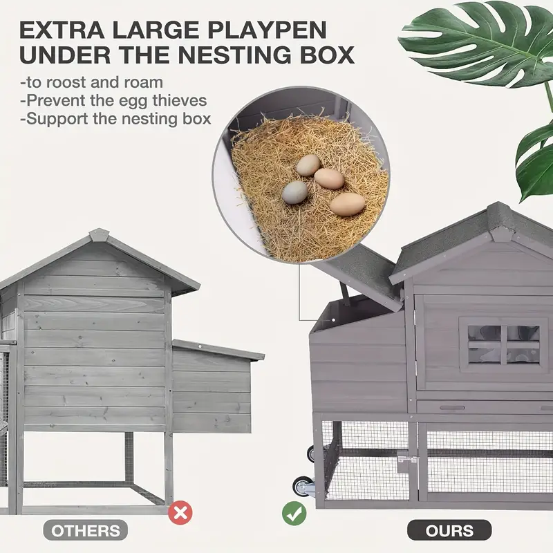 Gallinero expandible para gallinas para exteriores con ruedas, caja nido, bandeja extraíble a prueba de fugas y panel de techo resistente a los rayos UV detalles 0