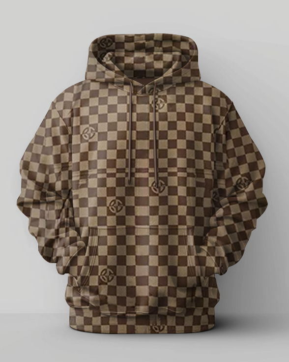 Men's Plus Size Classic Brown Plaid Hoodie Suit