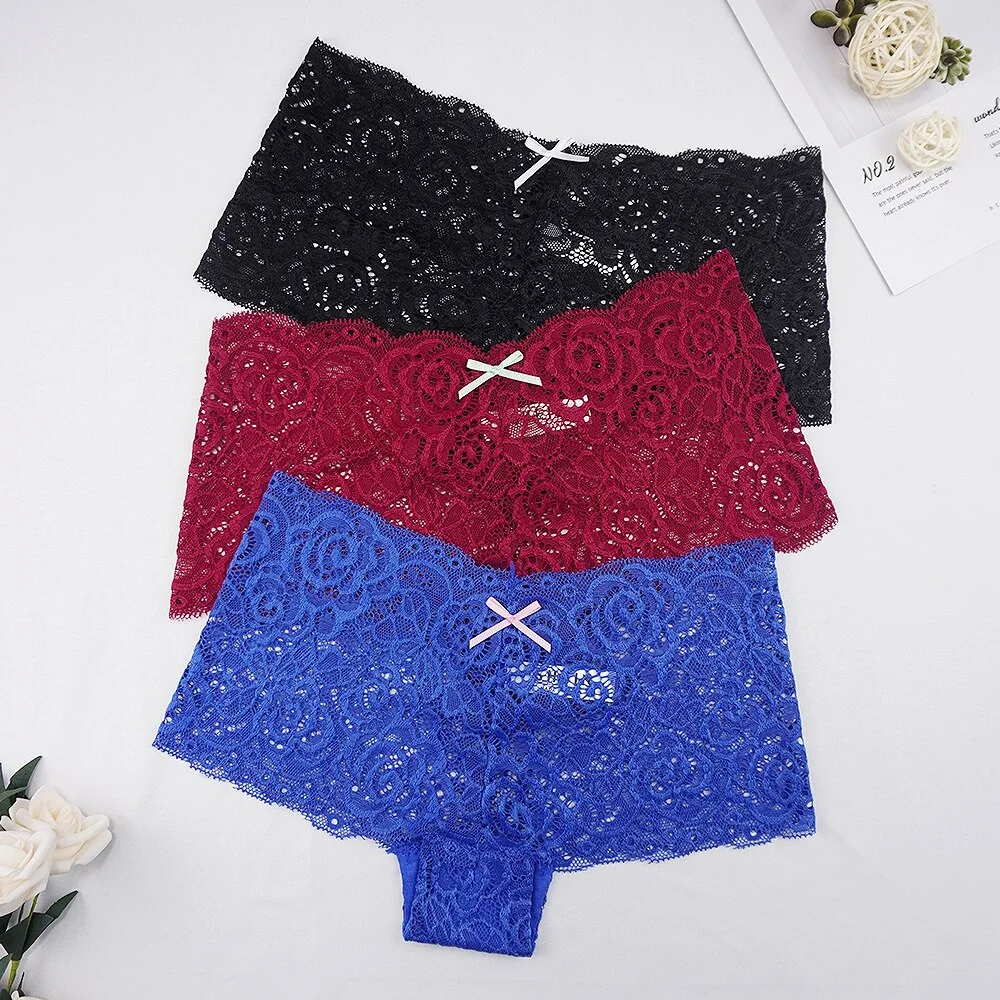 Billionm Sexy Women's Panties Boyshort Lace Underwear Plus Size Woman Boxers Seamless Transparent Pants Solid Underpants S-4XL