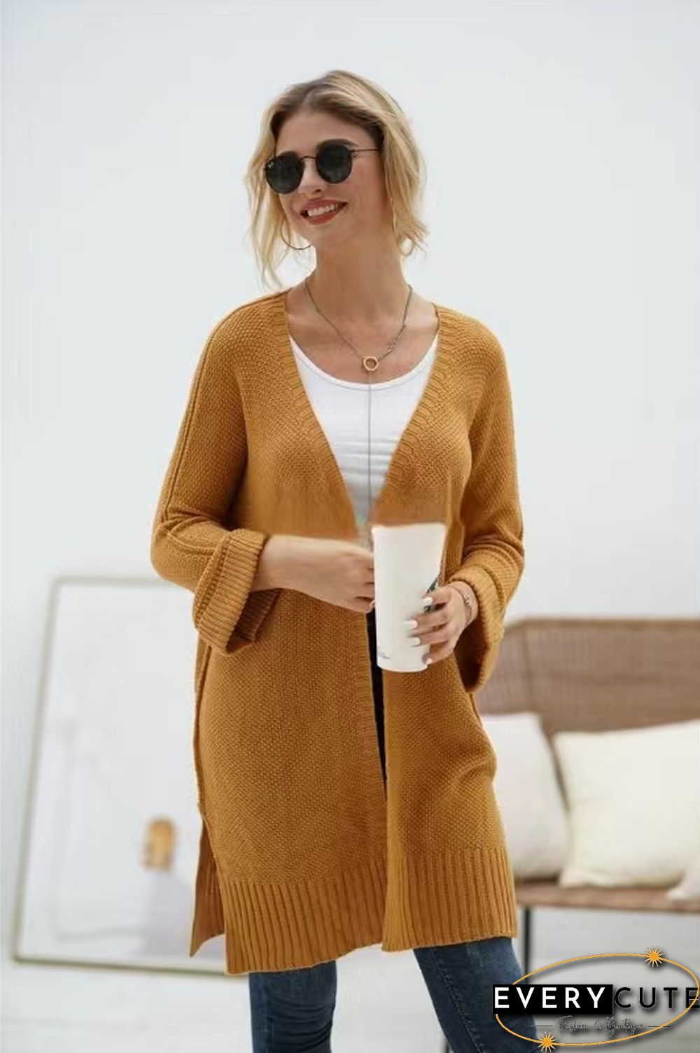 Solid Khaki Thick Cardigan 