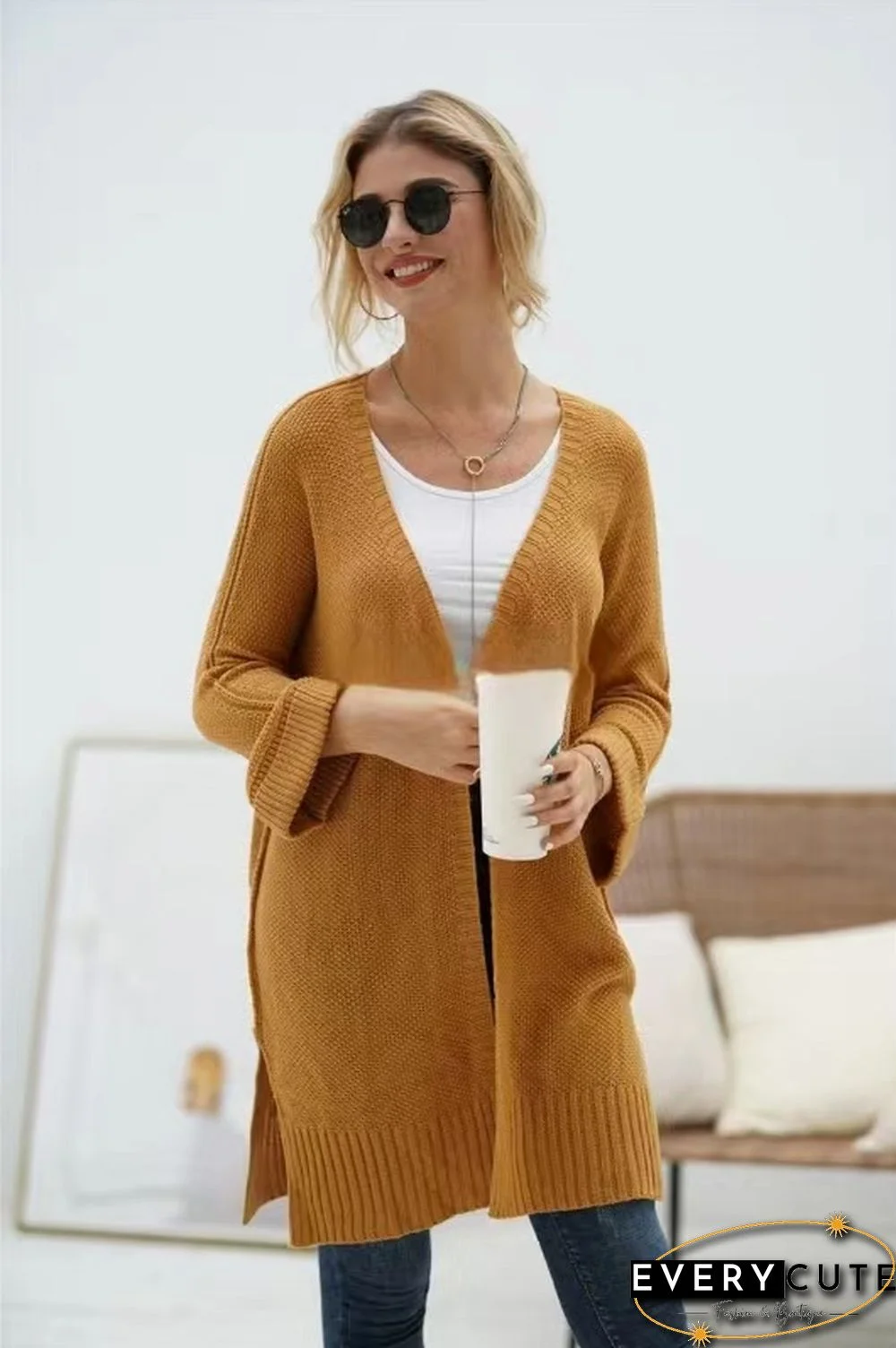 Solid Khaki Thick Cardigan 
