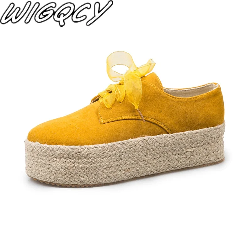 2022 Spring/Autumn Shoes Woman Canvas Bottom Flats Fashion Ladies Espadrille Shoes Girls Lace Up Round Toe Casual Wedge Sneakers