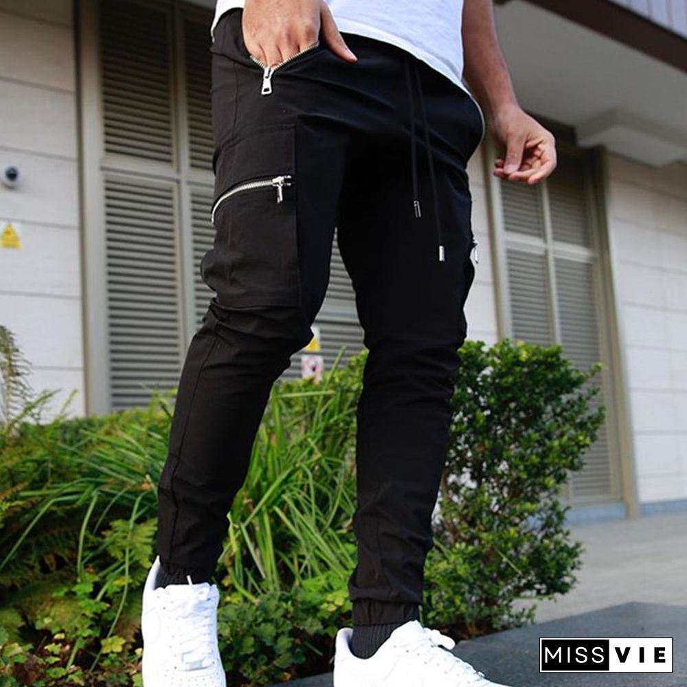 Sports And Leisure Zipper Multi-Pocket Trousers Men's Fitness Running Training Pants
