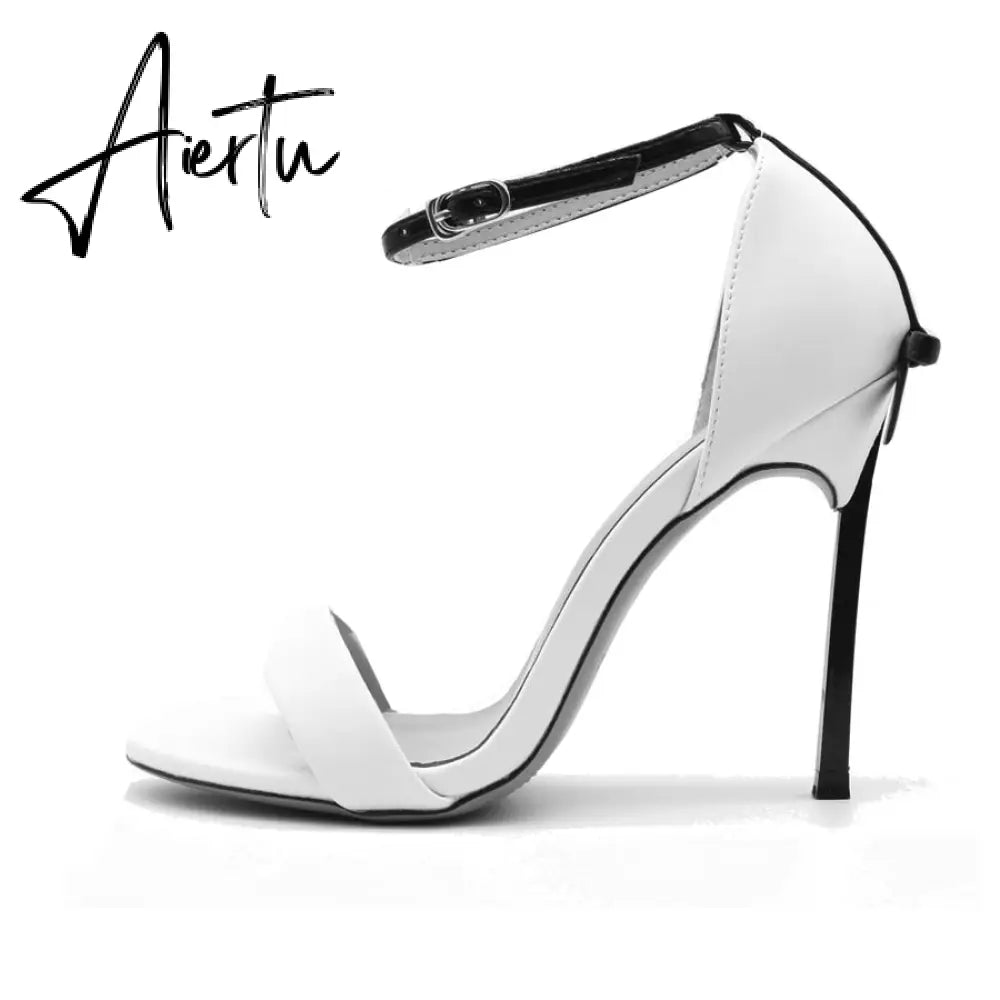 Black And White Bow Knot Sandals Metal Heel Open Toe Runway Shoes Sandals For Women Stilettos High Heel Wedding Shoes On Heels Aiertu