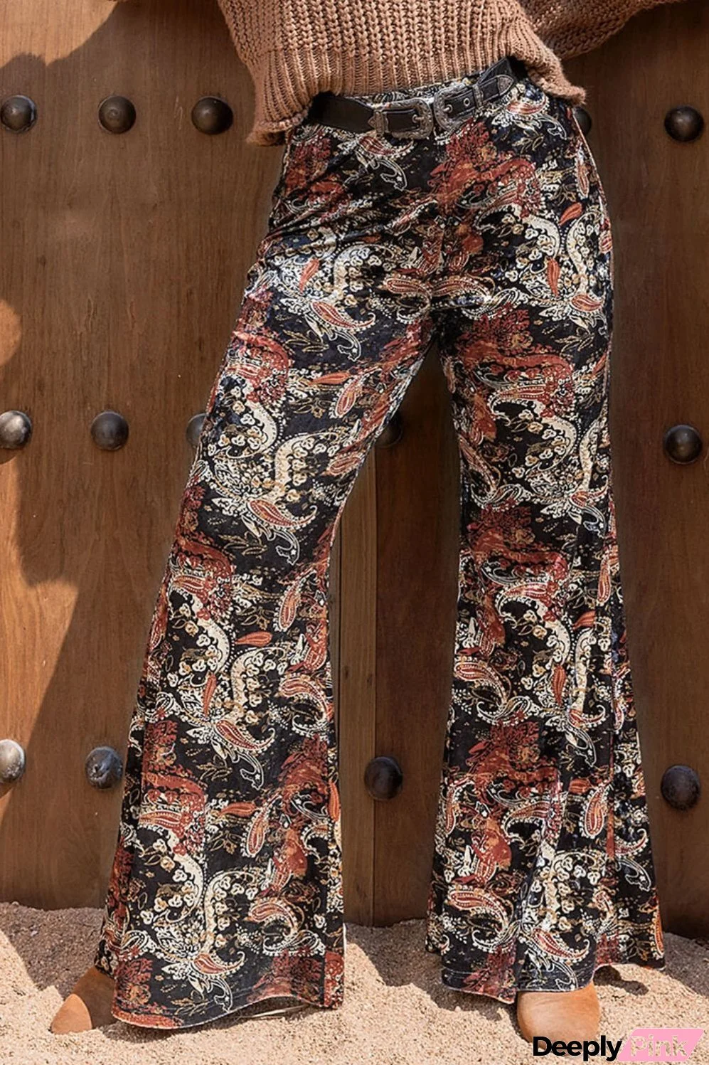Plus Size Printed Wide Leg Long Pants