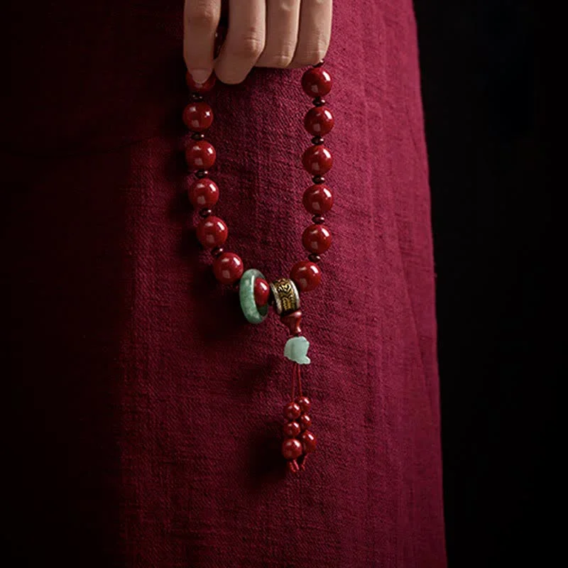 925 Sterling Silver Chinese Zodiac Cinnabar Om Mani Padme Hum Jade Blessing Wrist Mala