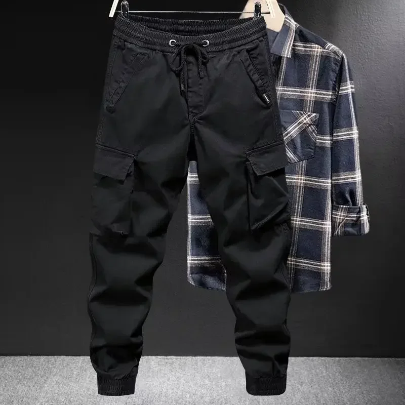 Destinybetclub Trendy Brand Casual Cargo Pants Men's Loose Fit Solid Color Cargo Pants American Style Casual for Spring Autumn