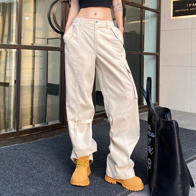 Tawnie Y2K Streetwear Baggy Cargo Pants Women Vintage Drawstring Low Waist Sweatpants Casual Loose Wide Leg Trousers 2022 Summer