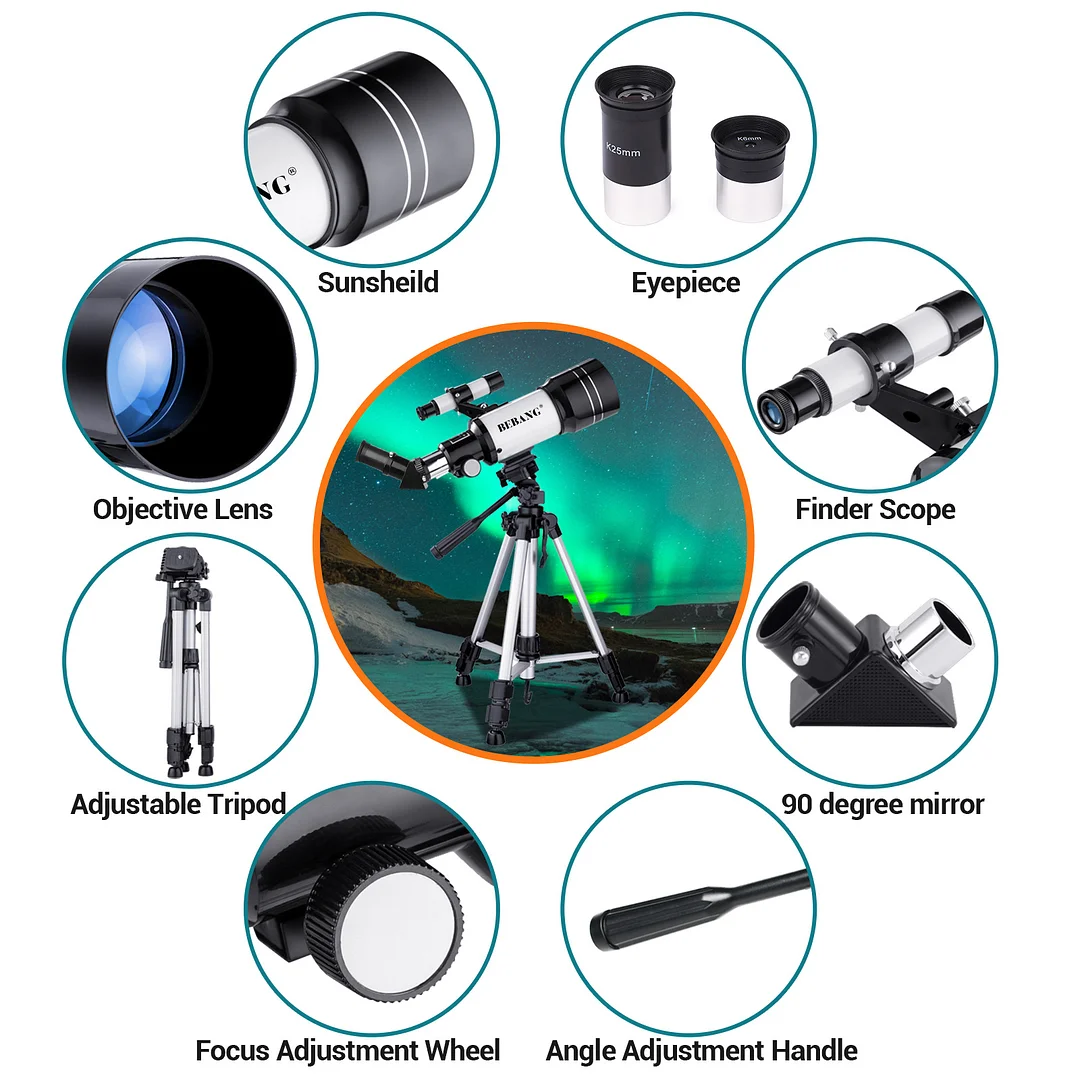 BEBANG Telescope for Astronomy,70mm Professional Refractor Telescope for Kids Beginners Adults, Portable Telescope with Tripod, Phone Adapter,Wire Shutter