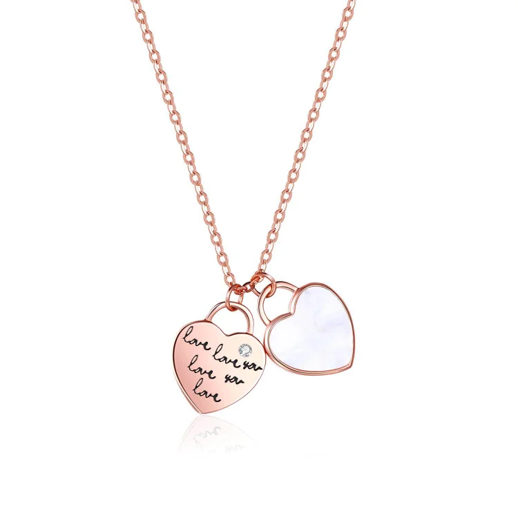 Engraved Double Love White Shell Silver Necklace