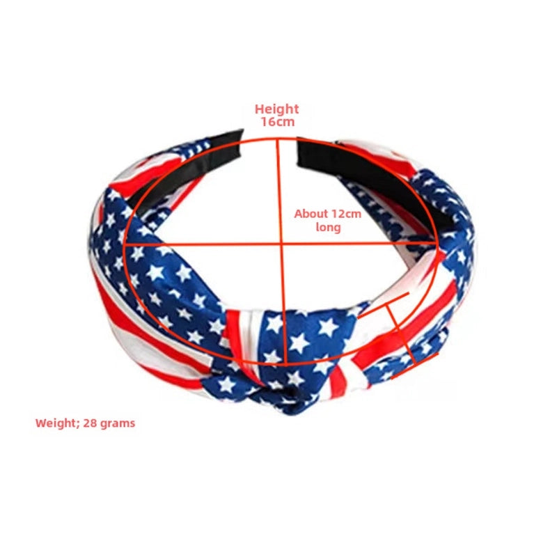 Cross-border United States New Fabric Hairband Knotted Wide-brimmed Hairband Five-pointed Star Stripe Pressure Shampoo Joker