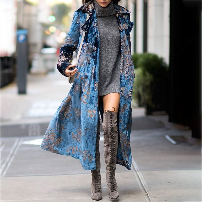 Velvet Print Stylish Loose Coat