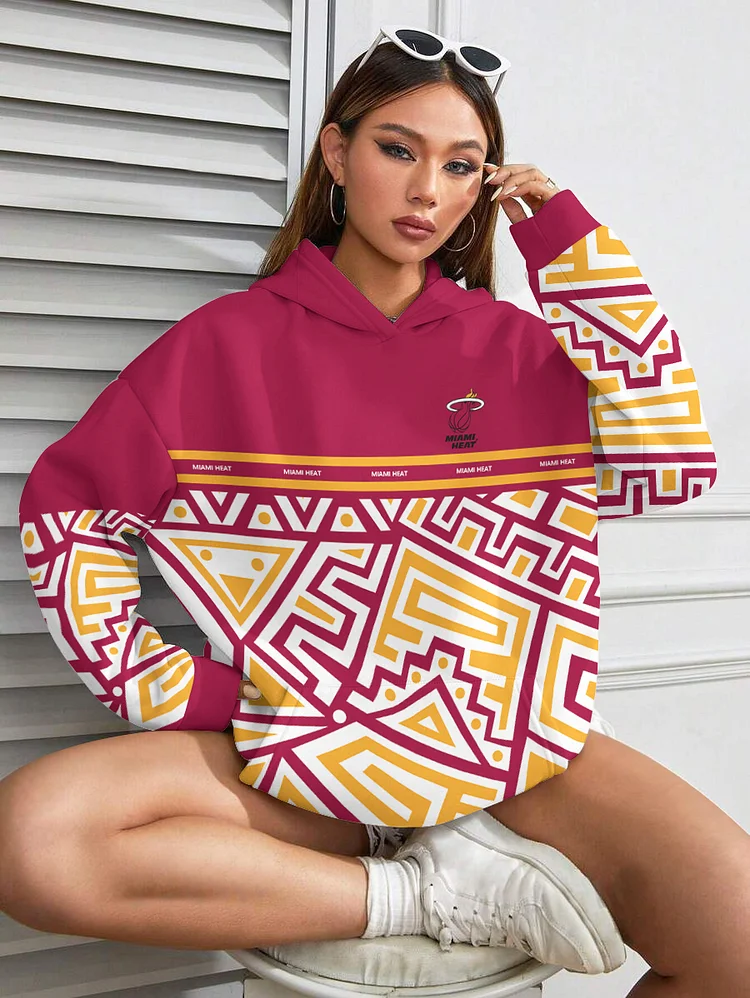 Miami Heat Printed Hooded Pocket Pullover Hoodie
