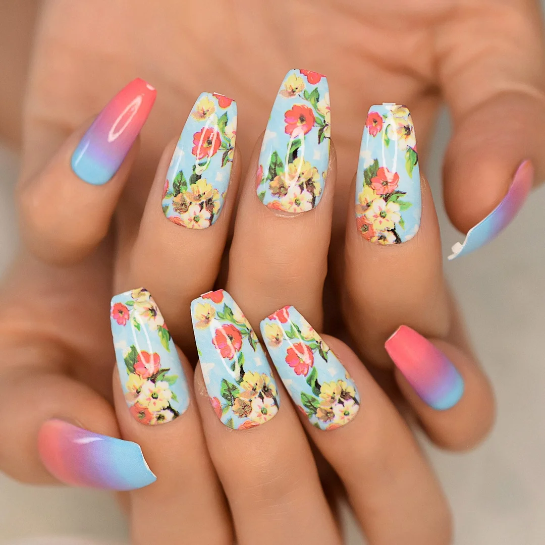 Coffin Nails Long Medium Ballerina Glossy Press On False Nails Gold Lines Foil Designer Fake Nail for Women Girls-Nail Inspo