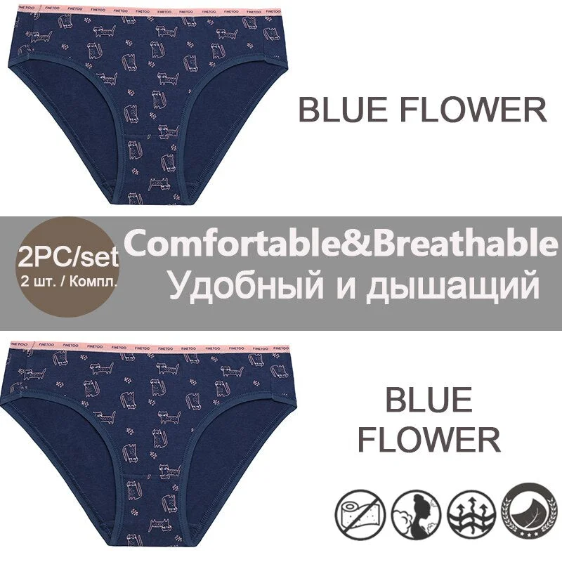 FINETOO 1/2PCS Women's Cotton Panties Sexy Lingerie Fashion Letter Waist Female Cute Pantys M-XXL Ladies Floral Printed Briefs