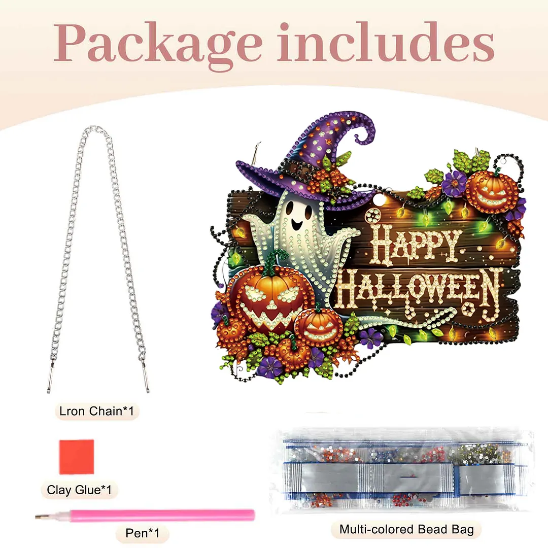 Halloween Pumpkin Ghost 2D Flat DIY Diamond Painting Pendant for Wall Decor