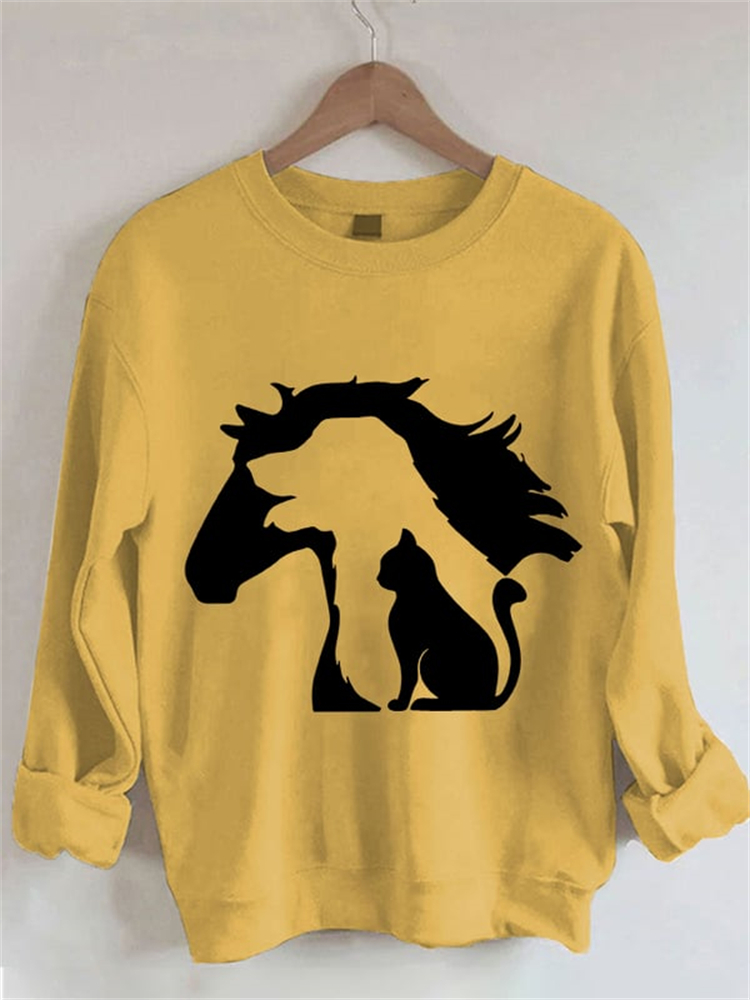 Funny Horse Dog Cat Print Casual Sweatshirt wearshes