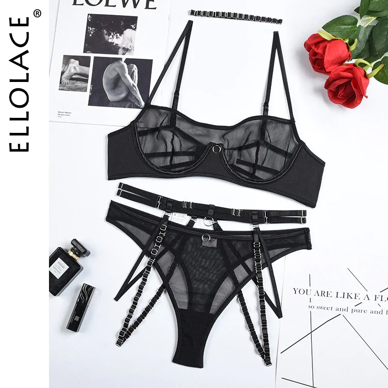 Billionm Erotic Lingerie Transparent Bra 4-Pieces Sexy You Can See Underwear Seamless Lace Naked Woman Intimo Garter Outfits