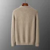 Autumn and Winter New 100% Cashmere Thick Sweater Men's Green Fruit Collar Knitted Hoodie Casual Business Warm Men's Wear